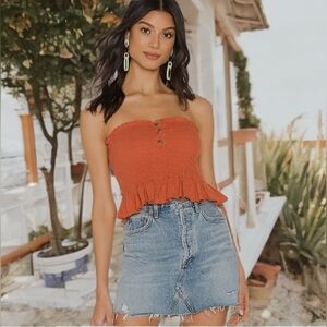Free People "Babe" Smocked Ruffled Crop Tube Top